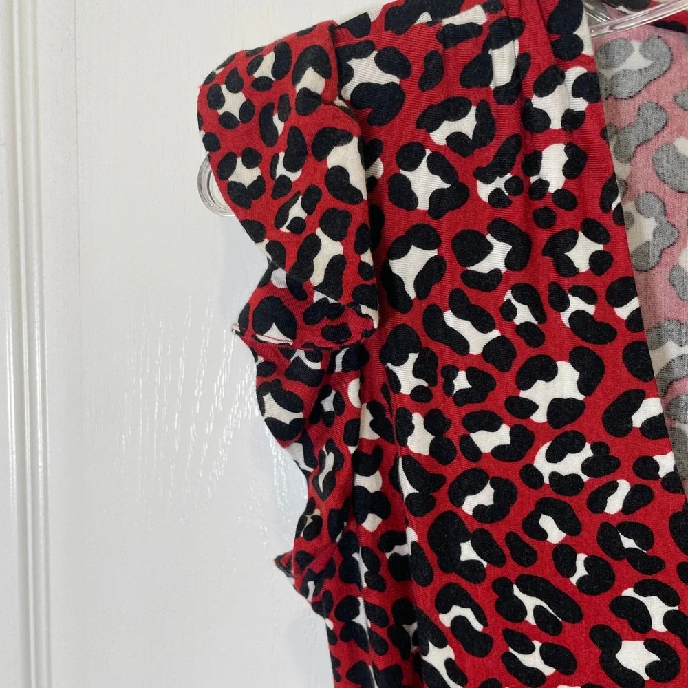 Betsey Johnson Vintage Y2K Dress 2000's Red Leopard Ruffle Sleeve Fit & Flare M‎